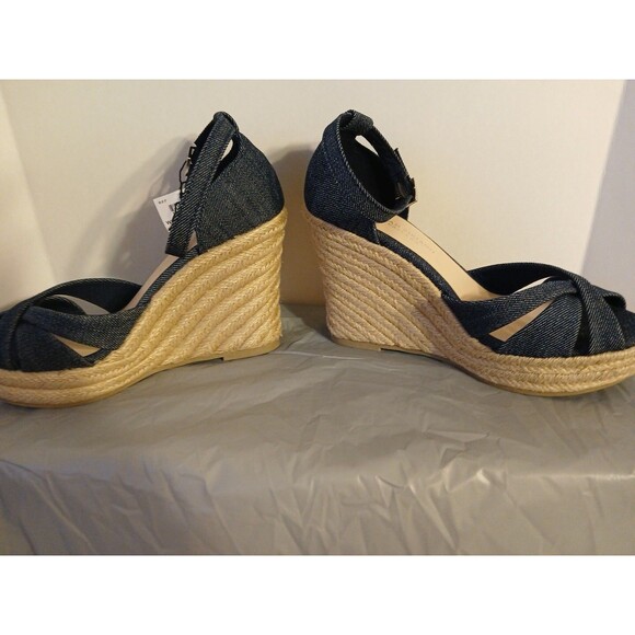 CHRISTIAN SIRIANO blue Denim Ankle Strap Espadrille Platform Wedge Heels 6.5 New - Picture 6 of 16